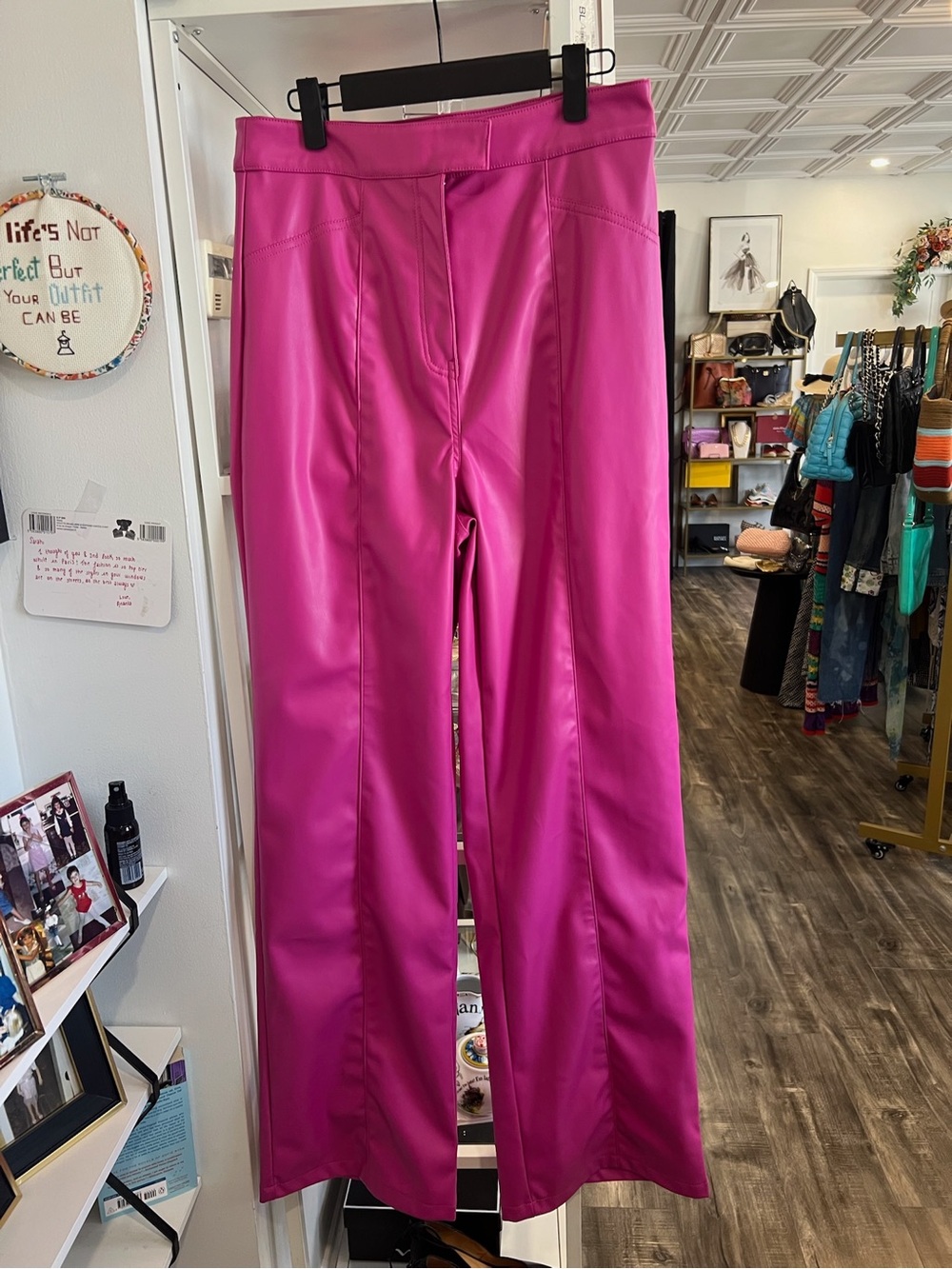 River Island Bold Magenta Wide-Leg faux leather Pants
